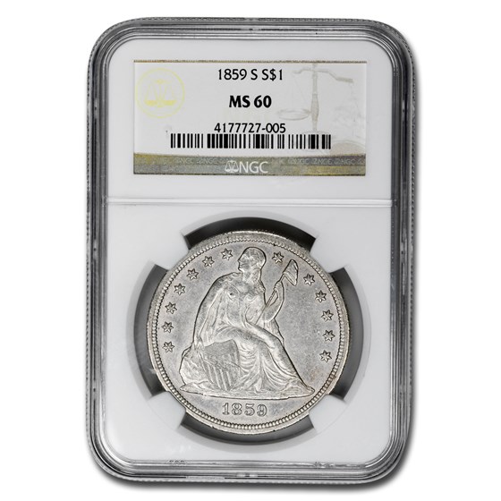 1859-S Liberty Seated Dollar MS-60 NGC 1859-S Liberty Seated Dollar MS-60 NGC