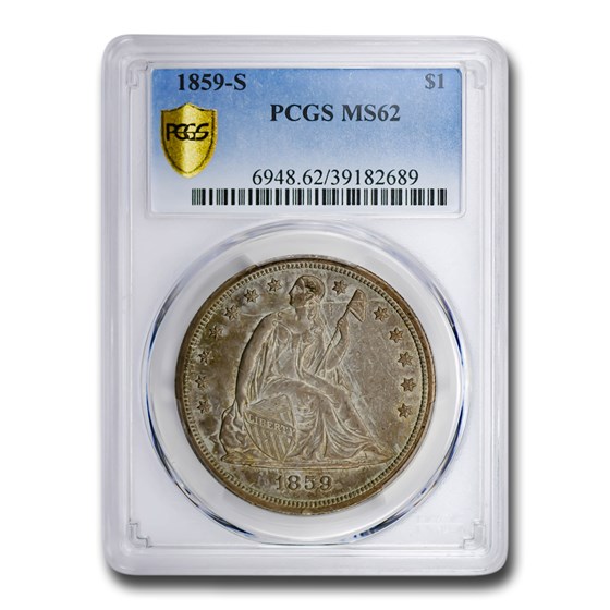 1859-S Liberty Seated Dollar MS-62 PCGS