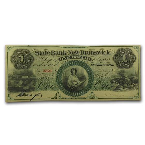 1859 State Bank @ New Brunswick, NJ $1.00 XF