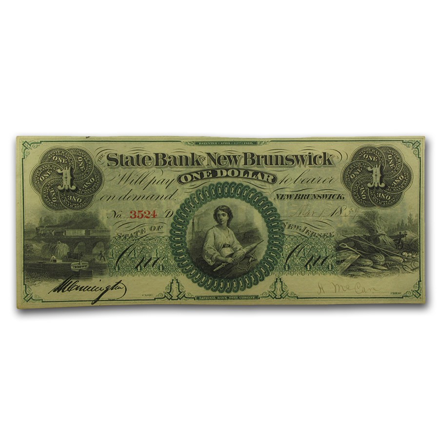 1859 State Bank @ New Brunswick, NJ $1.00 XF