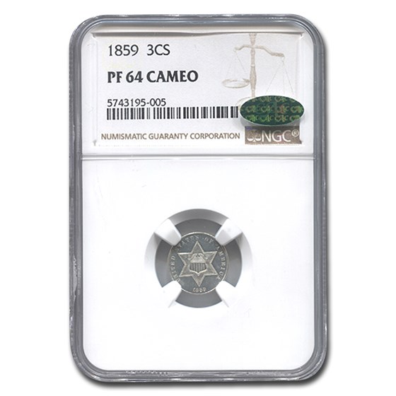 1859 Three Cent Silver PF-64 Cameo NGC CAC 1859 Three Cent Silver PF-64 Cameo NGC CAC