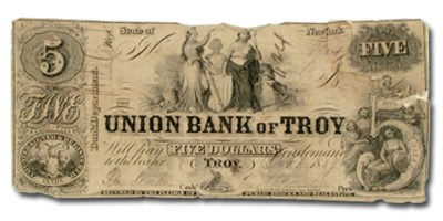 1859 Union Bank of Troy, NY $5 NY-2740 Fine COUNTERFEIT 1859 Union Bank of Troy, NY $5 NY-2740 Fine COUNTERFEIT