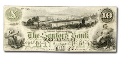 1860 $10.00 The Sanford Bank of Sanford, ME ME535 XF 1860 $10.00 The Sanford Bank of Sanford, ME ME535 XF