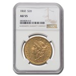 1860 $20 Liberty Gold Double Eagle AU-55 NGC