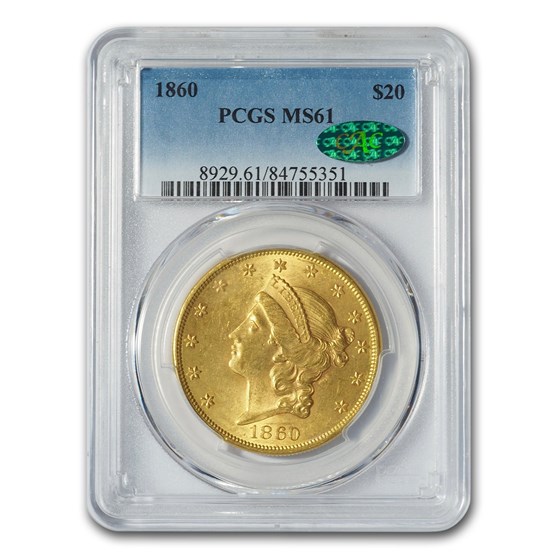 1860 $20 Liberty Gold Double Eagle MS-61 PCGS CAC 1860 $20 Liberty Gold Double Eagle MS-61 PCGS CAC