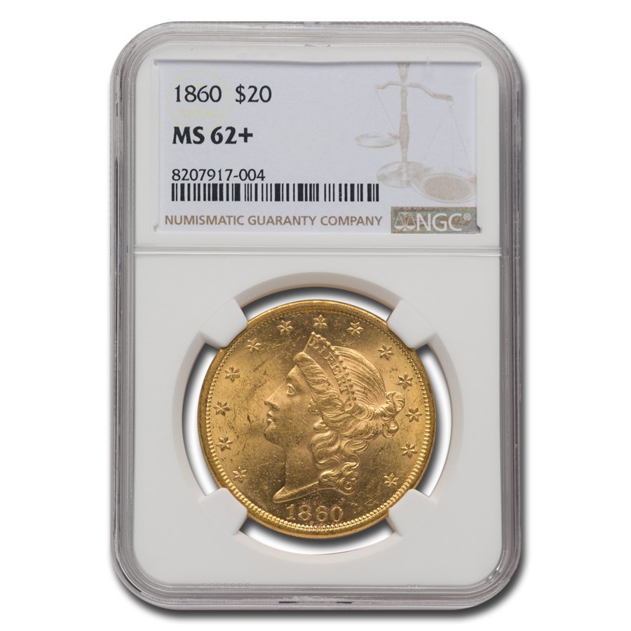 1860 $20 Liberty Gold Double Eagle MS-62+ NGC