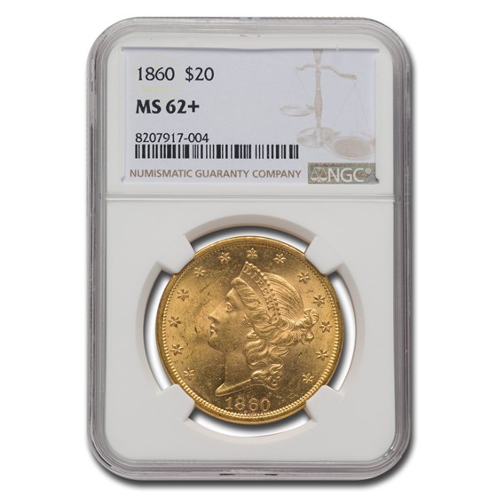 1860 $20 Liberty Gold Double Eagle MS-62+ NGC 1860 $20 Liberty Gold Double Eagle MS-62+ NGC