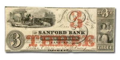1860 $3.00 The Sanford Bank of Sanford, ME ME535 XF 1860 $3.00 The Sanford Bank of Sanford, ME ME535 XF