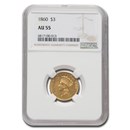 1860 $3 Gold Princess AU-55 NGC