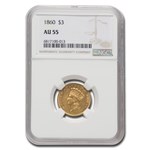 1860 $3 Gold Princess AU-55 NGC
