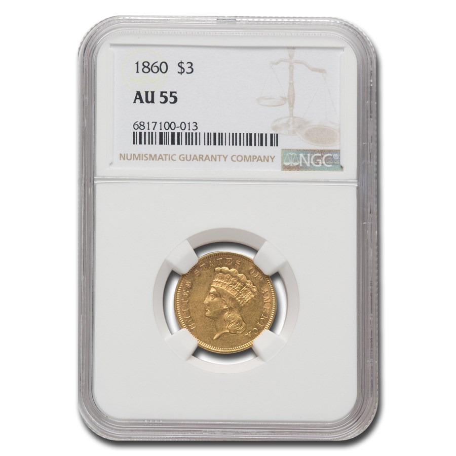 1860 $3 Gold Princess AU-55 NGC