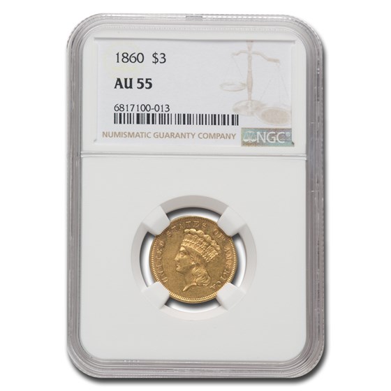 1860 $3 Gold Princess AU-55 NGC 1860 $3 Gold Princess AU-55 NGC