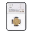 1860 $3 Gold Princess AU-58 NGC