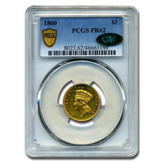 1860 $3 Gold Princess PR-62 PCGS CAC 1860 $3 Gold Princess PR-62 PCGS CAC