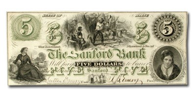 1860 $5.00 The Sanford Bank of Sanford, ME ME535 AU 1860 $5.00 The Sanford Bank of Sanford, ME ME535 AU