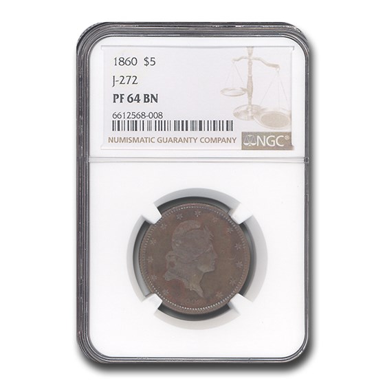 1860 $5 Liberty Half Eagle Pattern PF-64 NGC (Brown, J-272) 1860 $5 Liberty Half Eagle Pattern PF-64 NGC (Brown, J-272)
