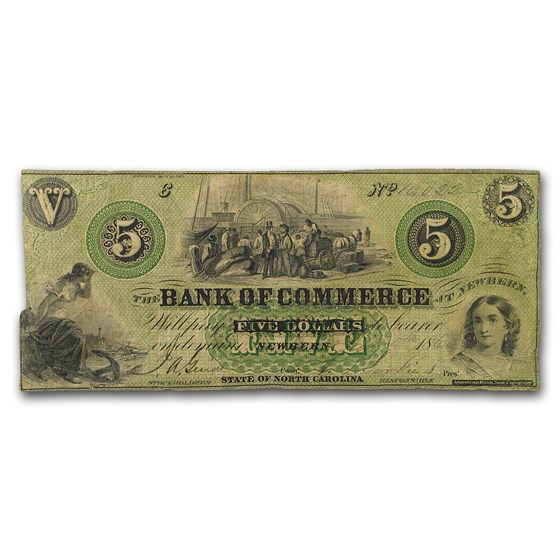 1860 Bank of Commerce, New Bern NC $5 NC-40 VF 1860 Bank of Commerce, New Bern NC $5 NC-40 VF