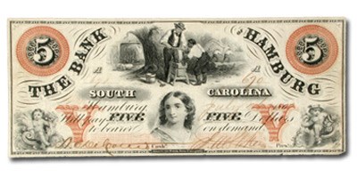 1860 Bank of Hamburg, South Carolina $5.00 SC-86 XF 1860 Bank of Hamburg, South Carolina $5.00 SC-86 XF