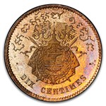 1860 Cambodia 10 Centimes Norodom I PR-65 PCGS (Red/Brown)