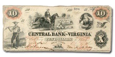 1860 Central Bank of Staunton, VA $10.00 VA-220 VF 1860 Central Bank of Staunton, VA $10.00 VA-220 VF