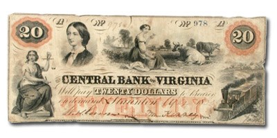1860 Central Bank of Staunton, VA $20.00 VA-220 VF 1860 Central Bank of Staunton, VA $20.00 VA-220 VF