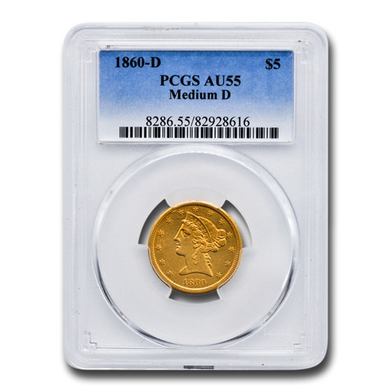 1860-D $5 Liberty Gold Half Eagle AU-55 PCGS (Medium D)