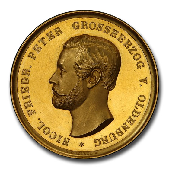 1860 Germany Oldenburg Gold Medal 13 Ducats Weight SP-62 PCGS 1860 Germany Oldenburg Gold Medal 13 Ducats Weight SP-62 PCGS