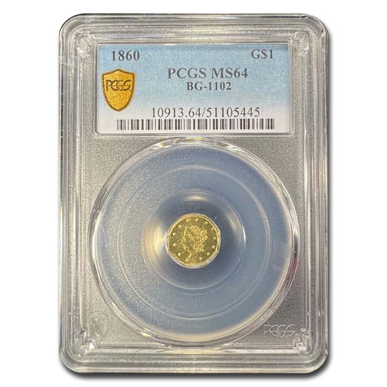 1860 Liberty Octagonal One Dollar Gold MS-64 PCGS (BG-1102) 1860 Liberty Octagonal One Dollar Gold MS-64 PCGS (BG-1102)