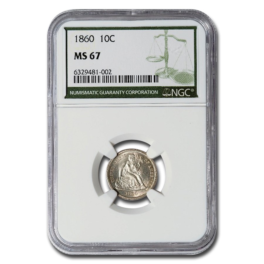 1860 Liberty Seated Dime MS-67 NGC (Green Label)