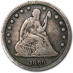 1860 Liberty Seated Quarter VG