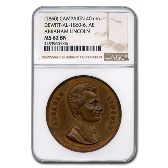 1860 Lincoln Campaign Medal MS-62 NGC (Brown) 1860 Lincoln Campaign Medal MS-62 NGC (Brown)
