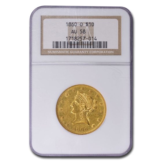 1860-O $10 Liberty Gold Eagle AU-58 NGC 1860-O $10 Liberty Gold Eagle AU-58 NGC