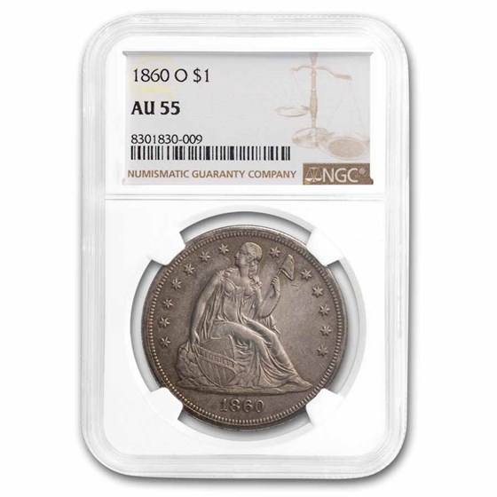1860-O Liberty Seated Dollar AU-55 NGC 1860-O Liberty Seated Dollar AU-55 NGC
