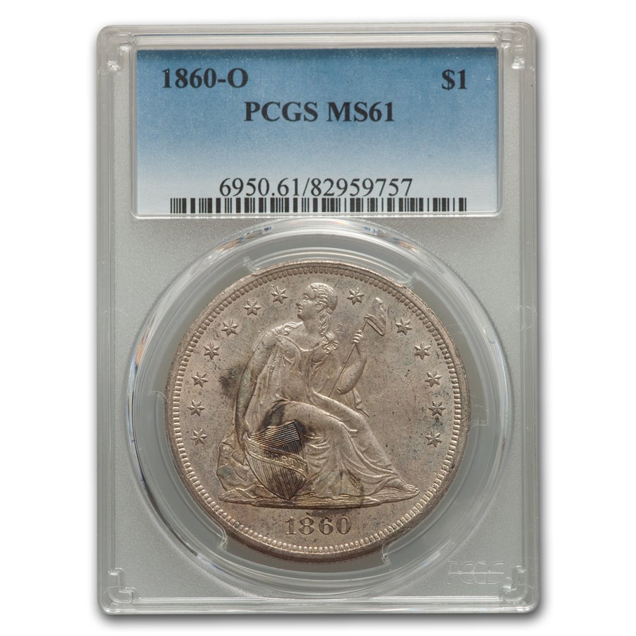 1860-O Liberty Seated Dollar MS-61 PCGS