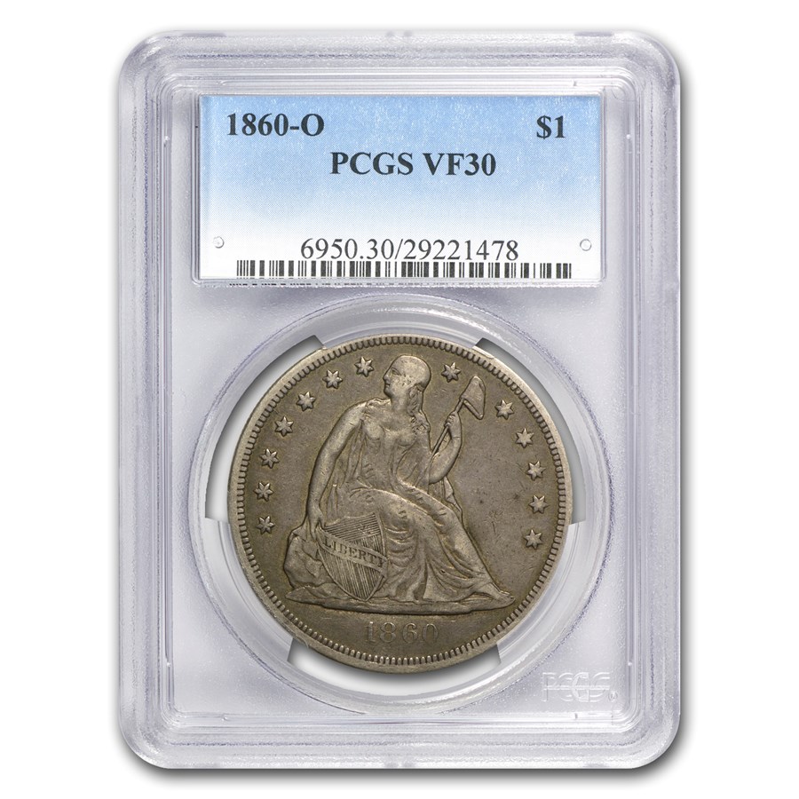 1860-O Liberty Seated Dollar VF-30 PCGS