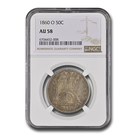 1860-O Liberty Seated Half Dollar AU-58 NGC 1860-O Liberty Seated Half Dollar AU-58 NGC