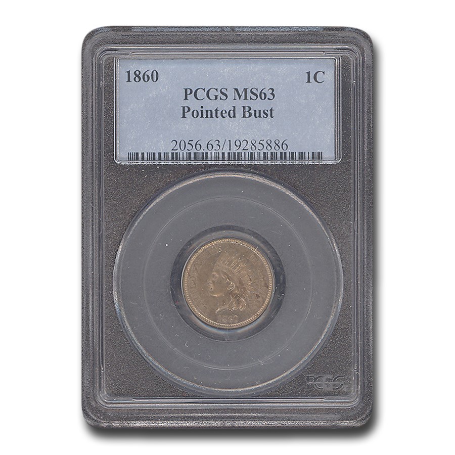 1860 Pointed Bust Indian Head Cent MS-63 PCGS