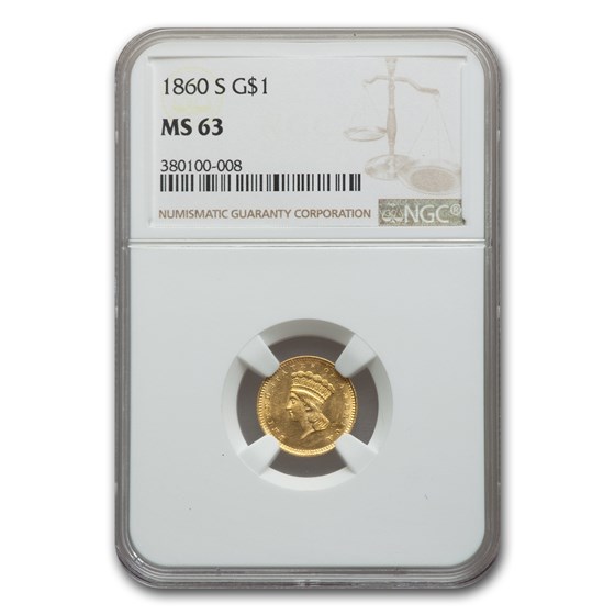 1860-S $1 Indian Head Gold MS-63 NGC 1860-S $1 Indian Head Gold MS-63 NGC