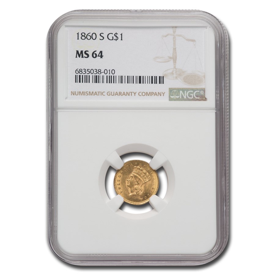 1860-S $1 Indian Head Gold MS-64 NGC