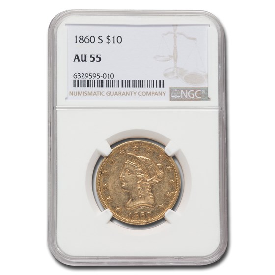 1860-S $10 Liberty Gold Eagle AU-55 NGC