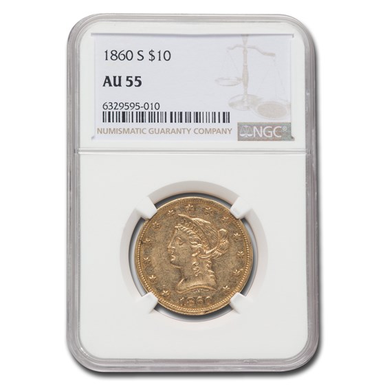 1860-S $10 Liberty Gold Eagle AU-55 NGC 1860-S $10 Liberty Gold Eagle AU-55 NGC