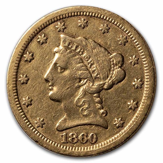 1860-S $2.50 Liberty Gold Quarter Eagle VF Details (Cleaned) 1860-S $2.50 Liberty Gold Quarter Eagle VF Details (Cleaned)