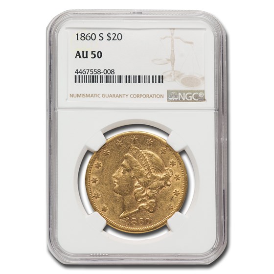 1860-S $20 Liberty Gold Double Eagle AU-50 NGC