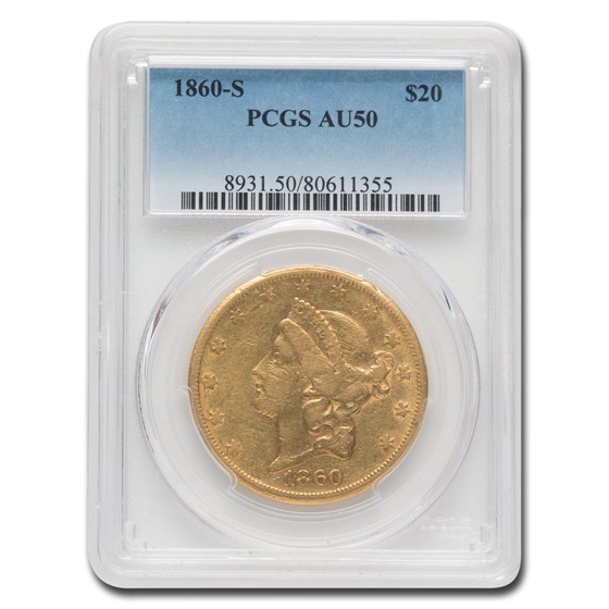 1860-S $20 Liberty Gold Double Eagle AU-50 PCGS