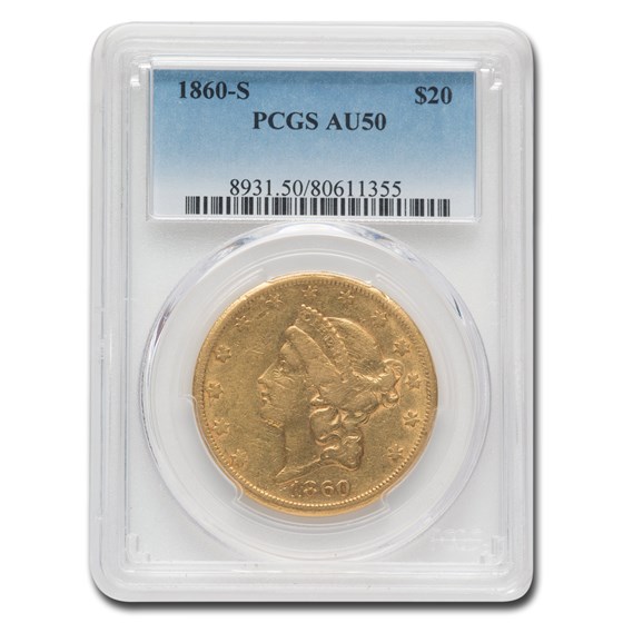1860-S $20 Liberty Gold Double Eagle AU-50 PCGS 1860-S $20 Liberty Gold Double Eagle AU-50 PCGS