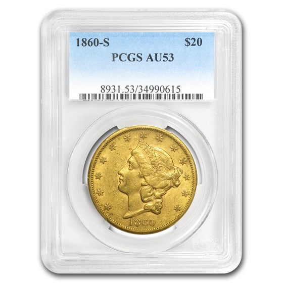 1860-S $20 Liberty Gold Double Eagle AU-53 PCGS 1860-S $20 Liberty Gold Double Eagle AU-53 PCGS