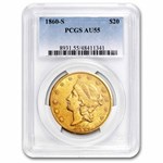 1860-S $20 Liberty Gold Double Eagle AU-55 PCGS