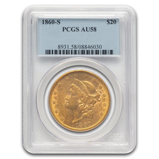 1860-S $20 Liberty Gold Double Eagle AU-58 PCGS