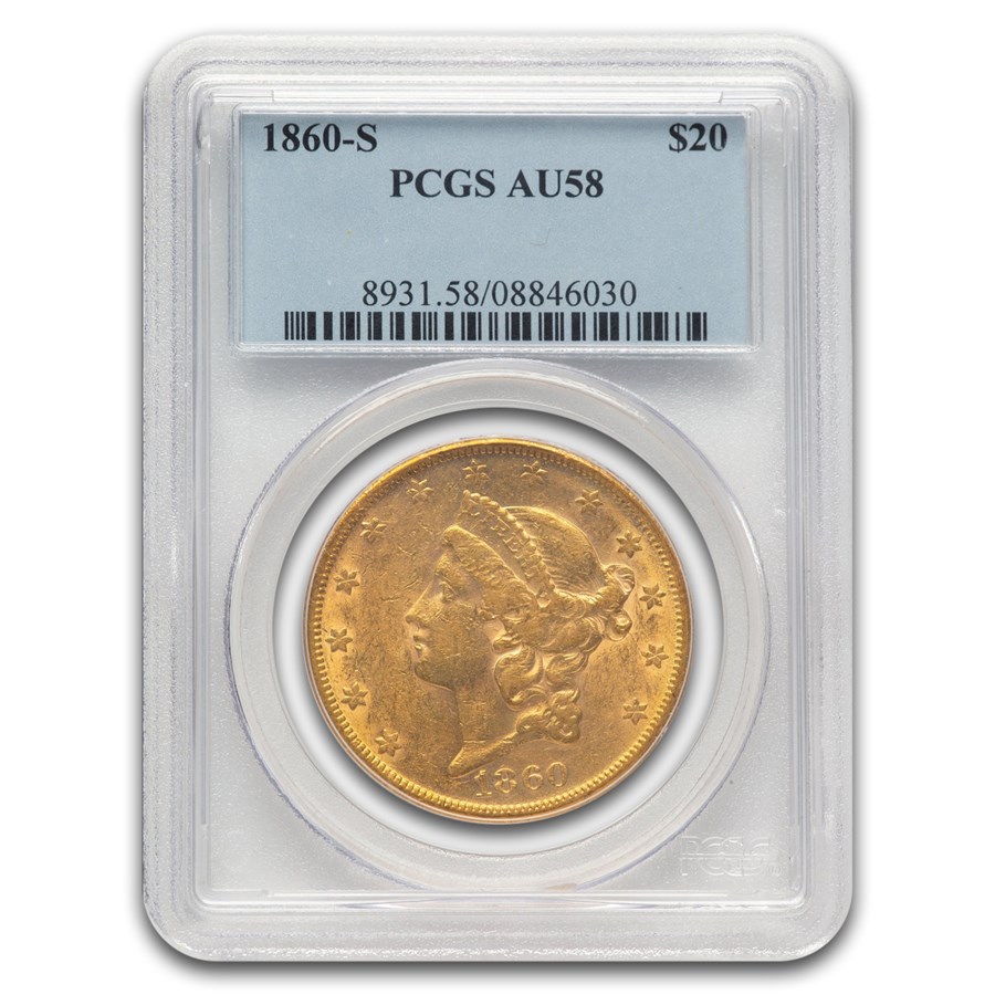 1860-S $20 Liberty Gold Double Eagle AU-58 PCGS