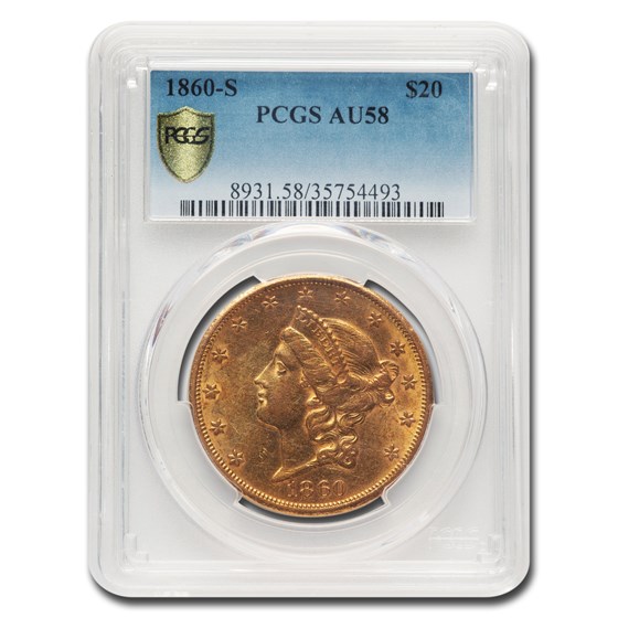 1860-S $20 Liberty Gold Double Eagle AU-58 PCGS 1860-S $20 Liberty Gold Double Eagle AU-58 PCGS